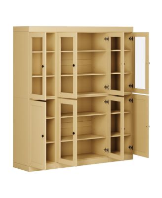 100% Solid Wood Pantry Cabinet, Shaker Doors, 2 Drawers, Adjustable Shelves, 65" Wide, 71.5" Tall