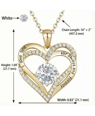14K Gold Plated Heart ''I Love You'' Pendant with Colored Cubic Zirconia