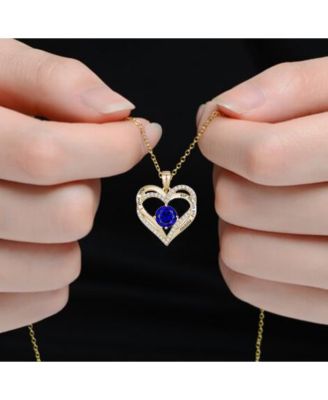 14K Gold Plated Heart ''I Love You'' Pendant with Colored Cubic Zirconia