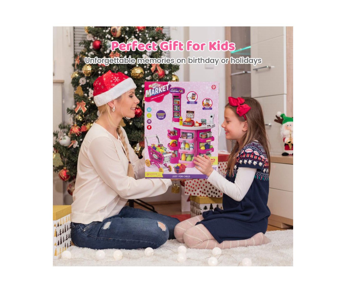 Детский игровой набор HONGGE 2-in-1 Light-and-Sound Scanner 76-Piece Supermarket Playset, Ages 3+, цвет: Розовый — фото 5