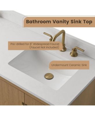 60" Double Bathroom Vanity with Carrara Engineered Stone Top, Ceramic Sink and Soft-Close Drawers