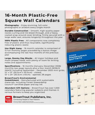 Motor Club Supercars | 2026 12 x 24 Inch (Hanging) Monthly Square Wall Calendar | Plastic-Free