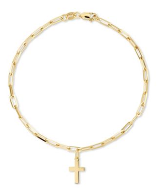 Cross Charm with Paperclip Chain Bracelet in 14K Gold, 7 in,  approx. 2.6 grams.