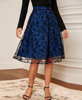 Women's Saphire Blooms Floral Midi Skirt
