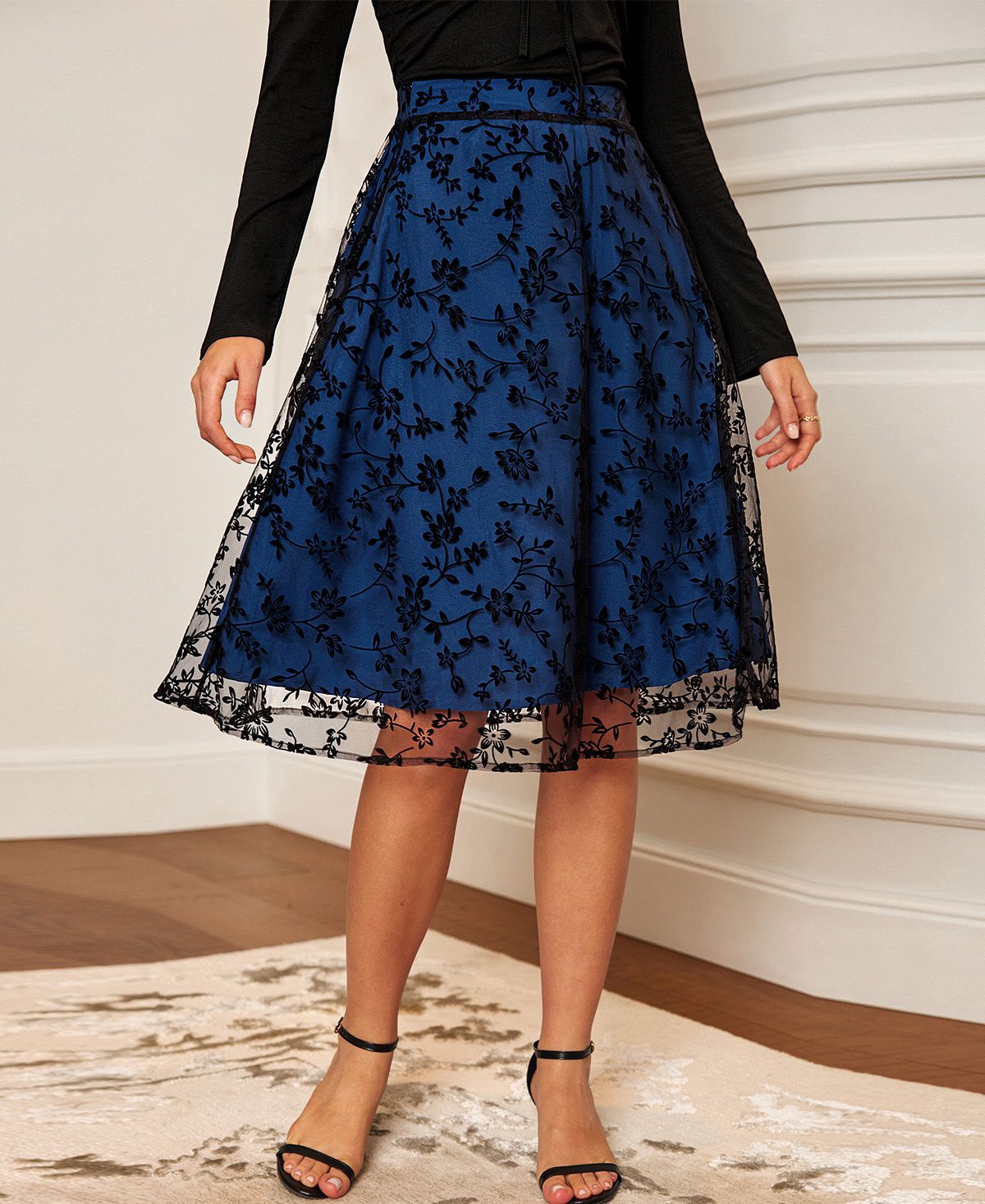 Cupshe Women's Saphire Blooms Floral Midi Skirt