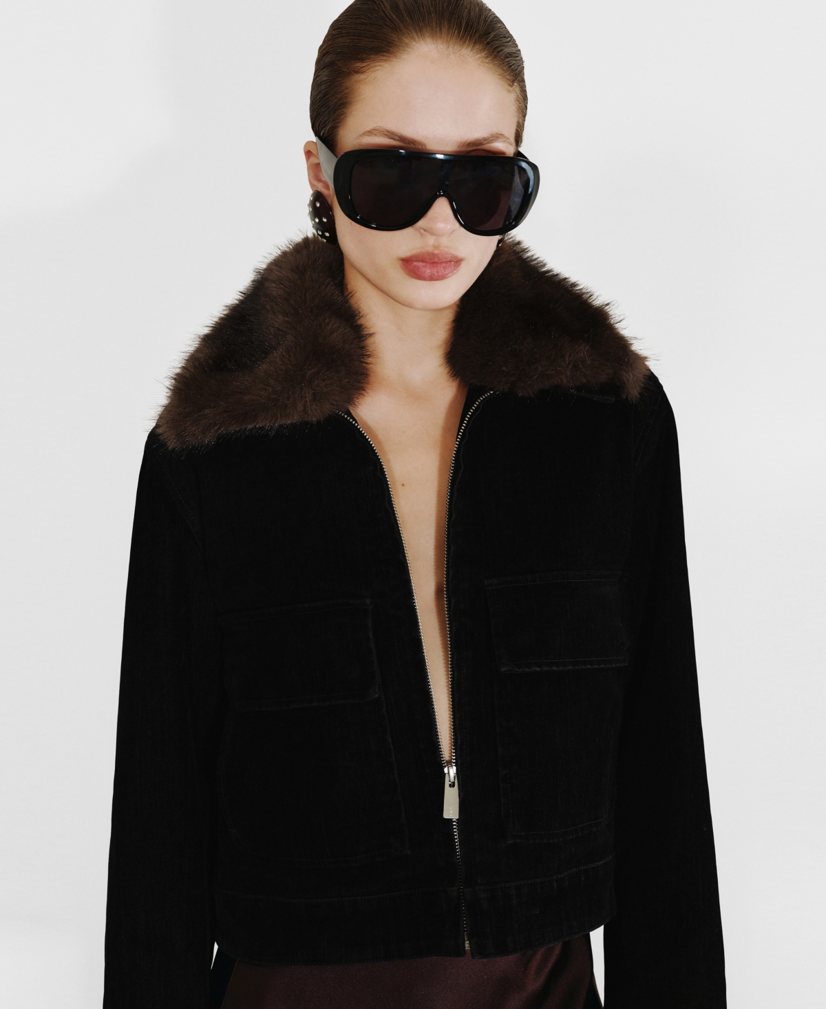 Mango Women's Fur Collar Corduroy Jacket