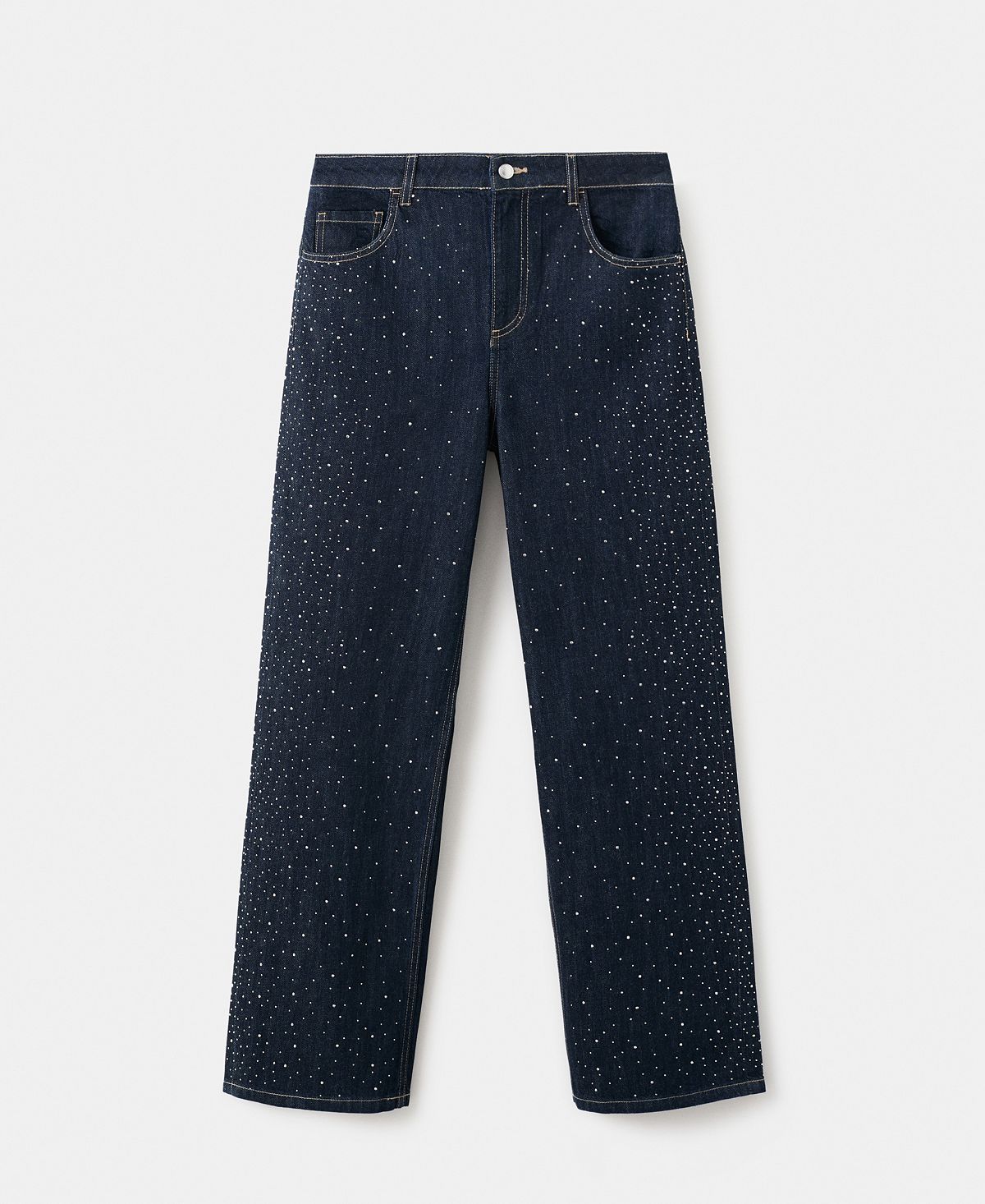 Mango Women's Rhinestone Detail Straight Jeans view 3 — MAYCSS fashion products