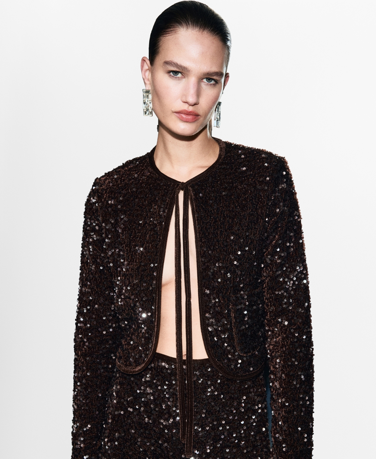 Mango Women's Sequins And Bow Velvet Jacket