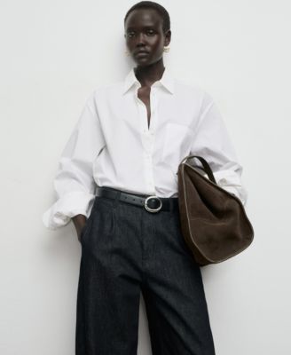 Women's Wide-Leg Pleated Denim Pants