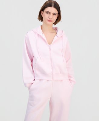 Juniors' Zip-Front Printed Pipping Drawstring Hoodie image