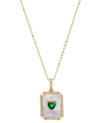 Colored Heart Cubic Zirconia Mother Of Pearl Dog Tag Necklace