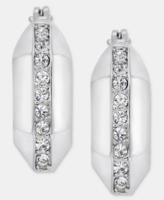 Small Pav&eacute; Geometric Hoop Earrings, 0.67"