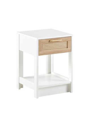 Modern Rattan End Table with Drawer Nightstand Side Table