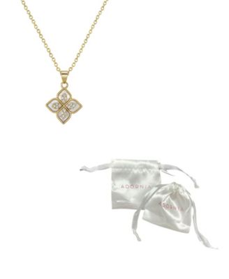 16-18" Adjustable 14K Gold Plated Renaissance Flower Crystal White Imitation Mother of Pearl Necklace