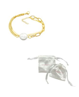 14k Gold-Plated Freshwater Pearl (13mm) Mixed Chain Bracelet 