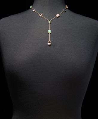 Multi-Stone Lariat Necklace, 16" + 3" extender