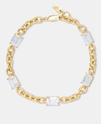 Gold-Tone Cubic Zirconia Chain Link Bracelet