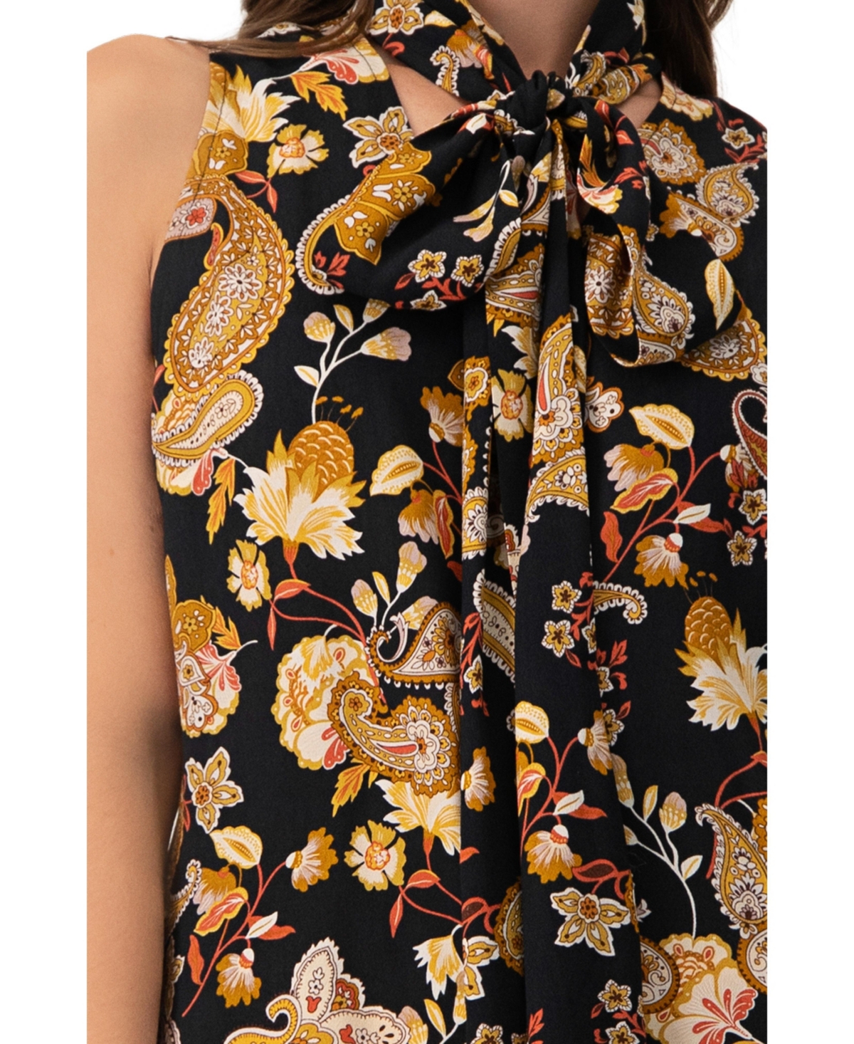 Ivonne Women's V-Neck Sleeveless Blouse with Neck Ties