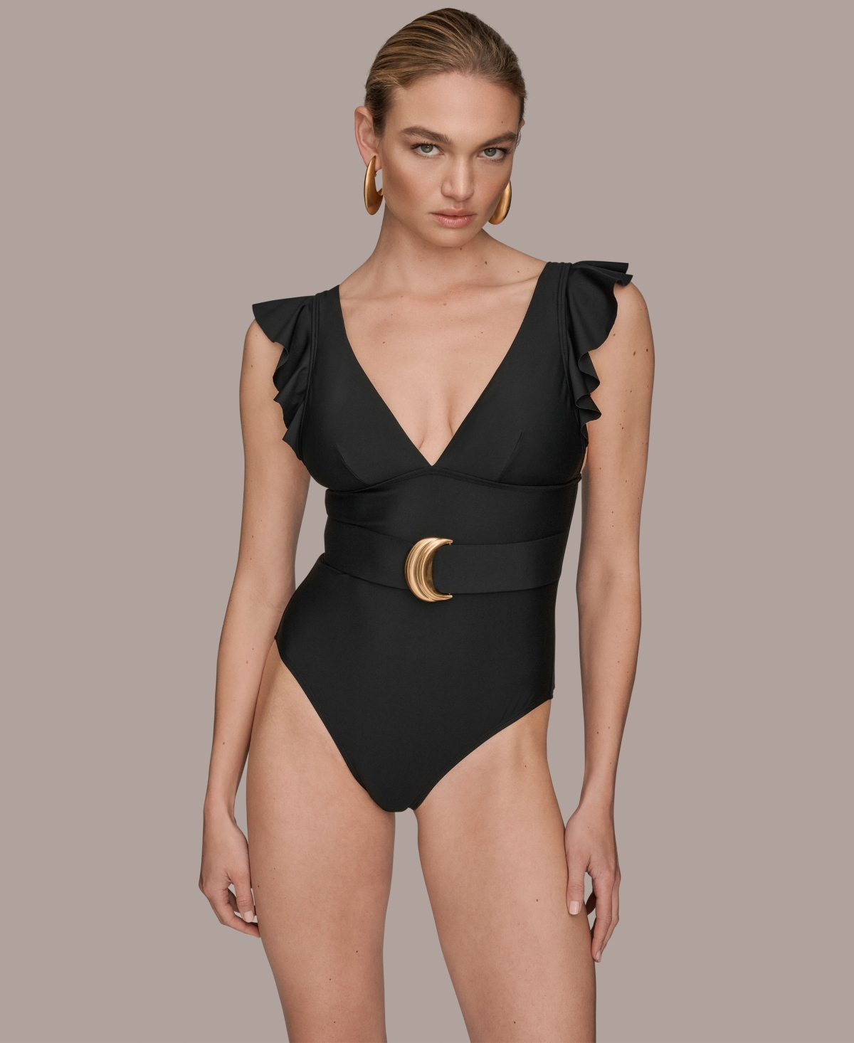 Donna Karan Women's Belted Flutter-Sleeve One-Piece Swimsuit