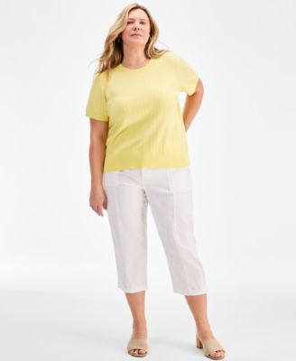 Plus Size Ribbed Short-Sleeve Sweater