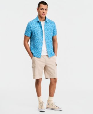 Men's Cotton Printed Short-Sleeve Button Shirt