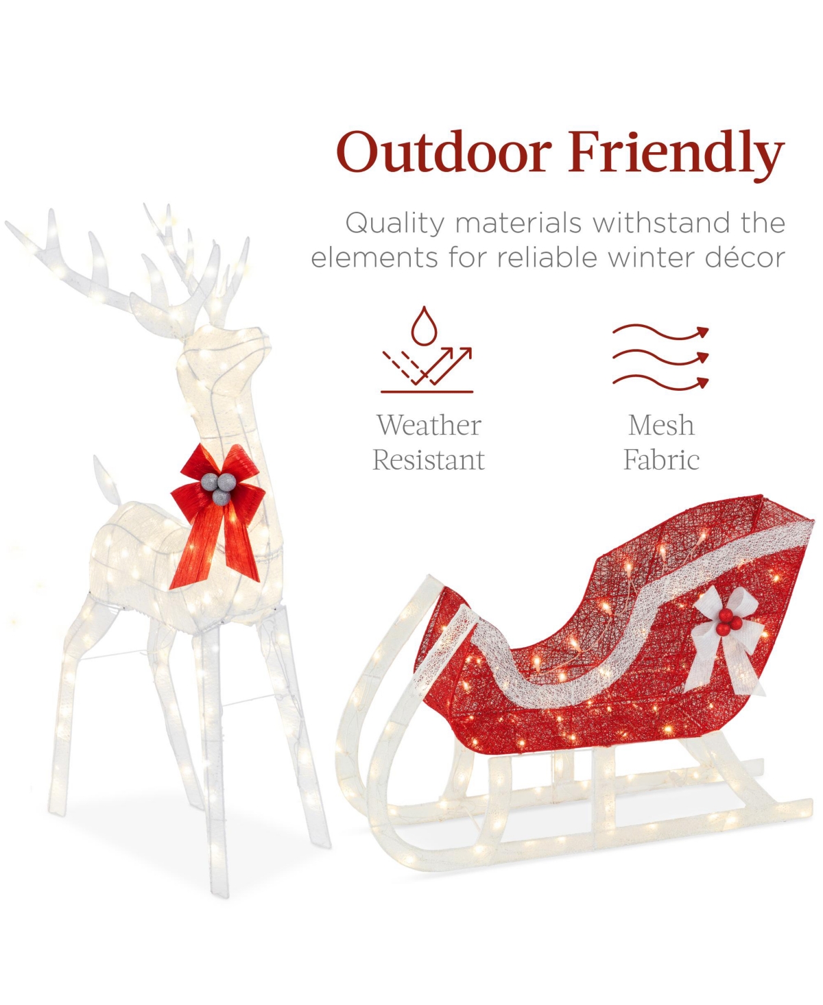 Best Choice Products Lighted Christmas 4ft Reindeer & Sleigh Outdoor Yard Decoration Set w/ 205 Led Lights, Stakes 