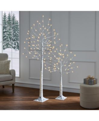 Set of 3 Lighted Twig Birch Trees, 4ft, 6ft, 8ft w/ 300 LEDs, Warm White, Multicolor Lights