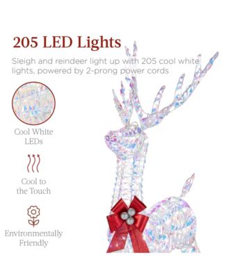 Lighted Christmas 4ft Reindeer & Sleigh Outdoor Yard Decoration Set w/ 205 LED Lights, Stakes