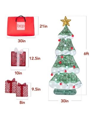 6ft Lighted 2D Christmas Tree Outdoor Decor w/ 170 LED Lights, Gift Boxes, Storage Bag