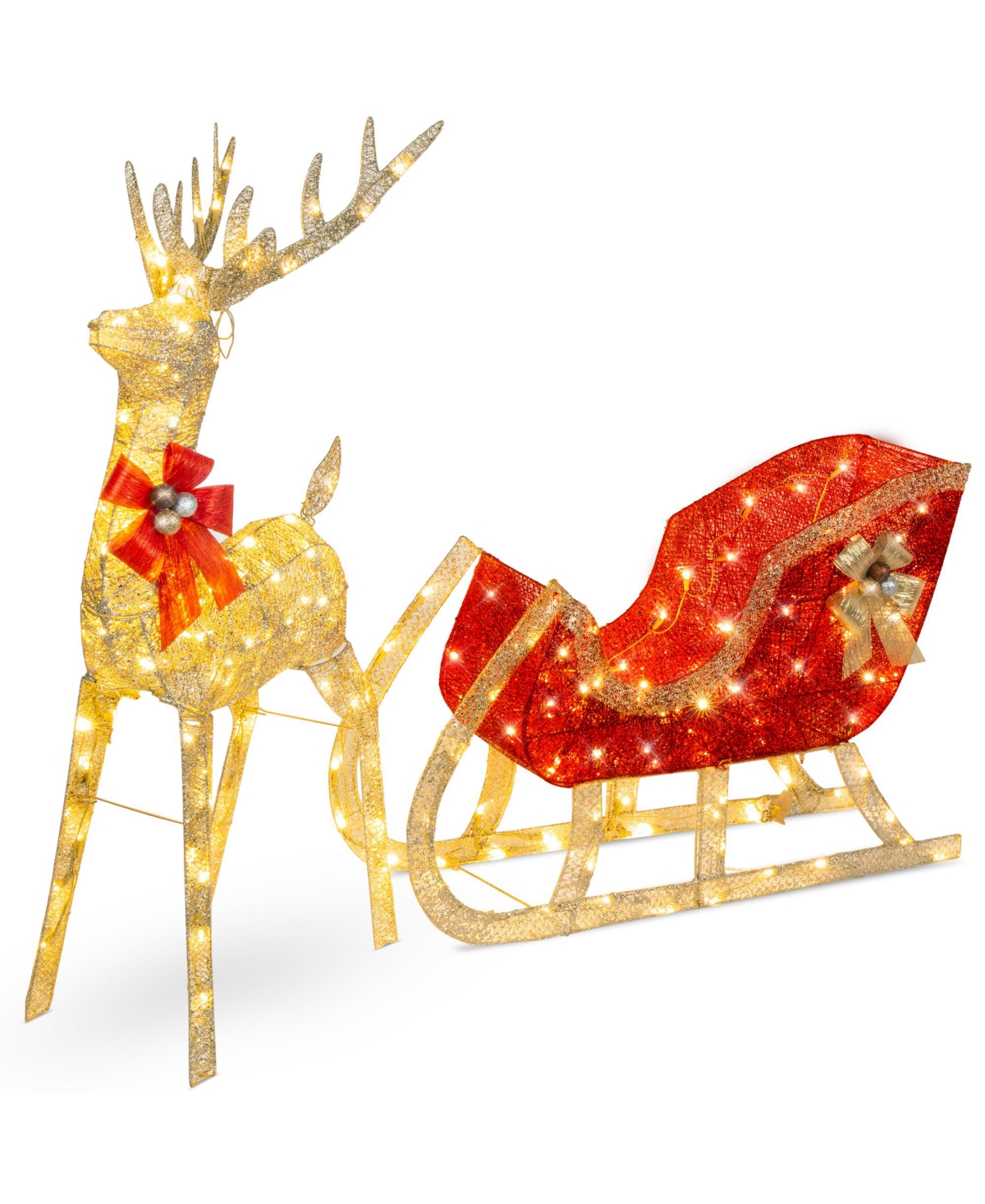 Best Choice Products Xl Lighted Christmas 5ft Reindeer & Sleigh Holiday Outdoor Decor Set w/265 Led Lights 