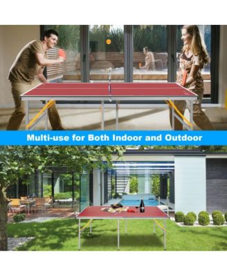6FT Foldable Red MDF Ping Pong Table, Portable Table Tennis Table for Indoor Outdoor, Ping Pong Table Set with Net Paddles Balls