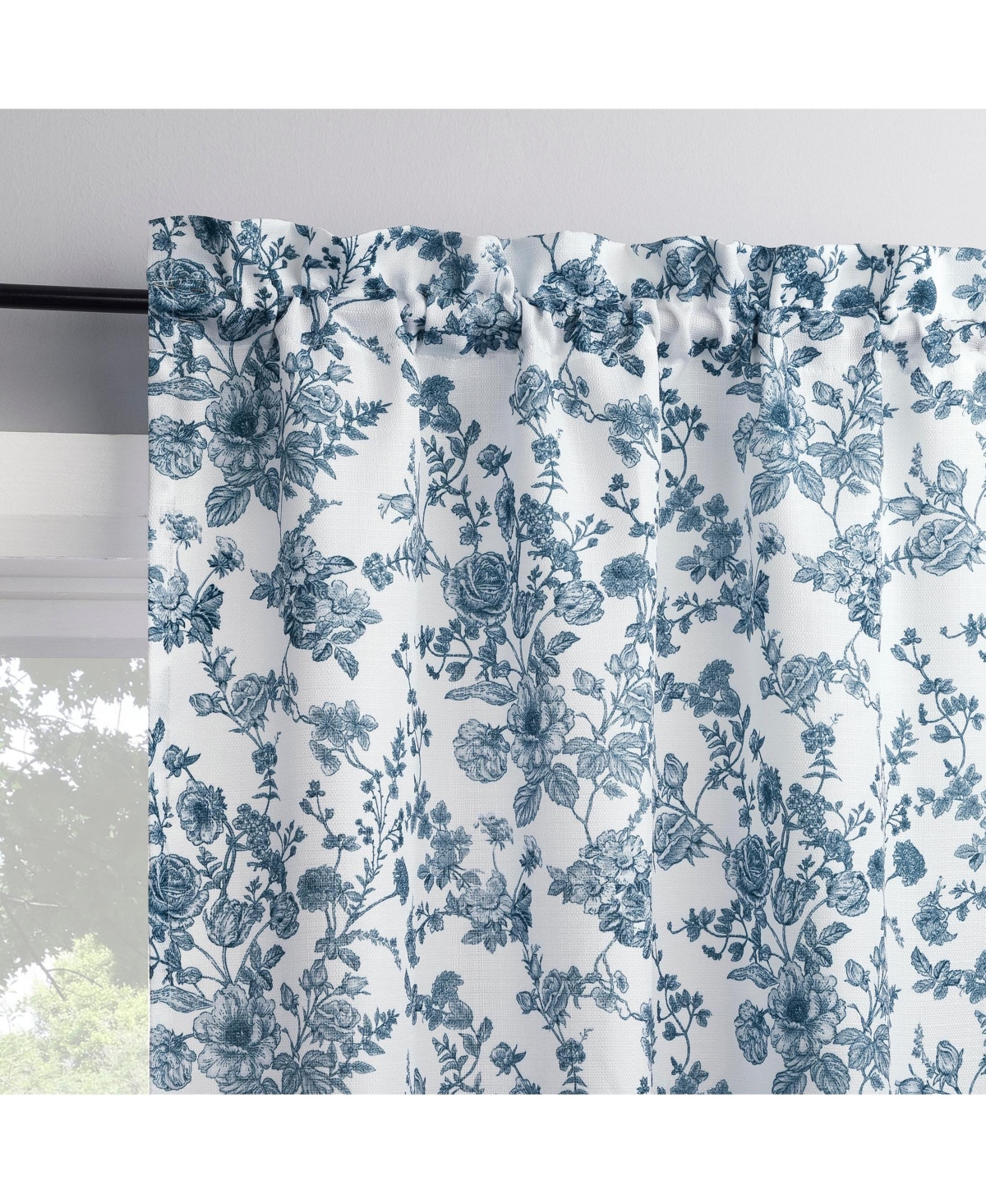 No. 918 Elodie Tonal Botanical Semi-Sheer Rod Pocket Kitchen Curtain Swag Pair