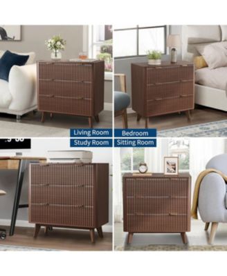 32" Width Modern Nightstands, Fluted Nightstand with Faux Marble Top, 3 Drawer Bedside Table, Large Nightstand for Bedroom