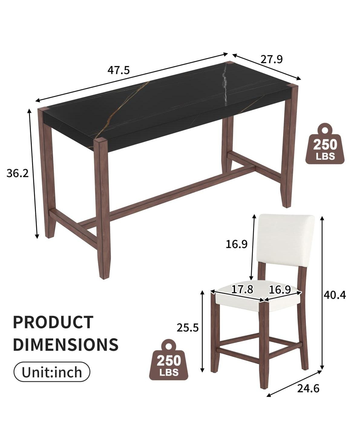 5-Piece Counter Height Dining Set, Faux Marble Table and 4 Upholstered Chairs for Small Spaces or Room-Maison Boucle