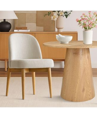3-Piece Round Dining Table Set, 35" Wood-Look Pedestal Table with Fabric Upholstered Chairs for Small Kitchens