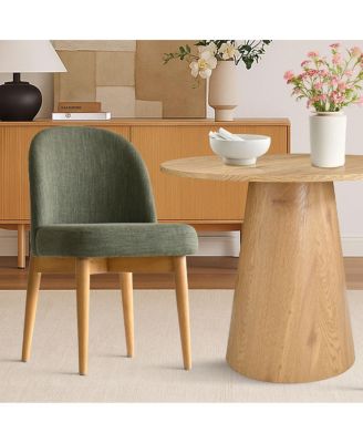 3-Piece Round Dining Table Set, 35" Wood-Look Pedestal Table with Fabric Upholstered Chairs for Small Kitchens