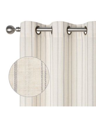 Linen Blend Geometric Striped Light Filtering Curtains Pair, 52"Wx