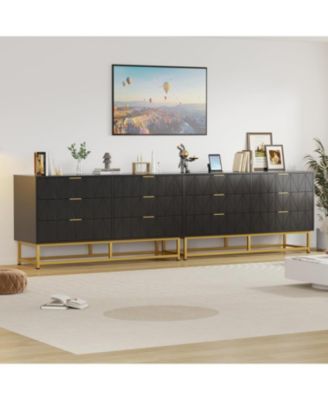 Modern White 6-Drawer Dresser with Gold Handles, Large Wooden Storage Cabinet for Bedroom, Living Room, Hallway, Entryway