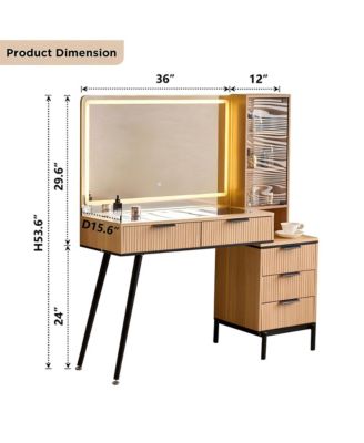 Vanity Desk with Mirror and Lights, 5 Drawers and Storage Shelves, Adjustable Brightness Makeup Table Set