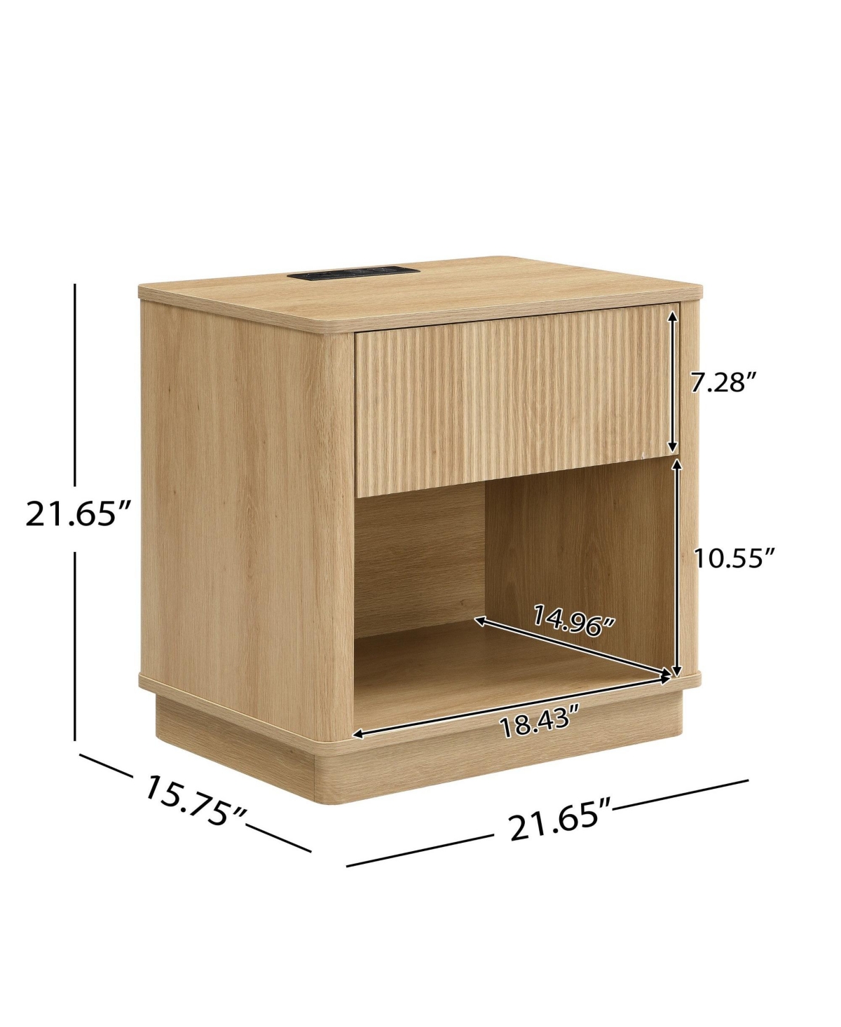 21.65" Modern Nightstand with Built-in Charging Station, Mdf Bedside Table with Usb Port