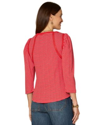 Petite Striped Boat Neck Knit Top