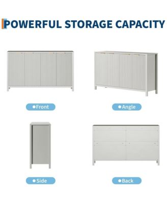 55" Fluted Sideboard Buffet Cabinet, Large Coffee Bar with Adjustable Shelves, Modern Storage Console Cabinet for Living Room.