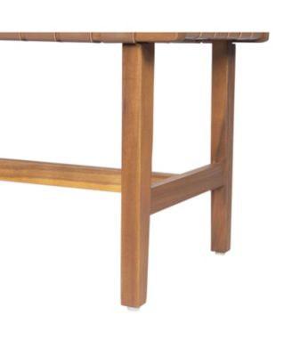 Stylish Acacia Wood Bedroom Bench with Woven PU Leather Seat