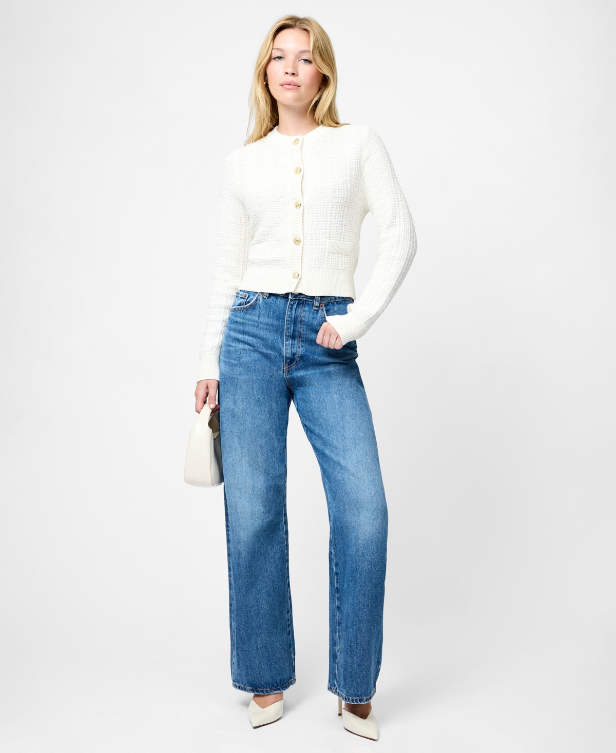 French Connection Women's Metallic Tweed Knit Cardigan Sweater