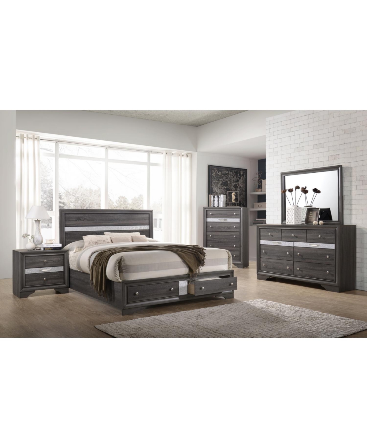 Streamdale Furniture Traditional Matrix 2 Drawers Nightstand In Gray Made With Wood
