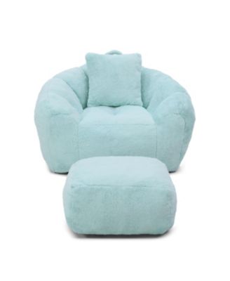 Giant Faux Fur Bean Bag Chair with Footstool