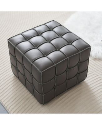 Streamdale Genuine Leather Tufted Ottoman, Footstool for Living Room & Bedroom, Grey