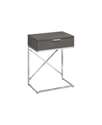 Accent Table, Side, End, Nightstand, Lamp, Storage Drawer, Living Room, Bedroom, Grey Laminate, Chrome Metal, Contemporary, Modern