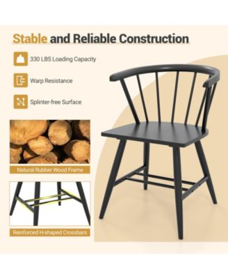 Windsor Dining Chair Set of 2 w/Rubber Wood Frame Curved Spindle Back & Armrest