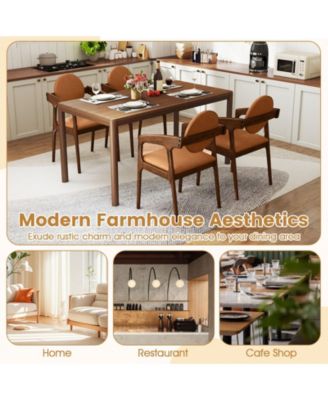 Wooden Dining Chair Set of 2 w/Rubber Wood Frame Padded Seat & Back Armrests